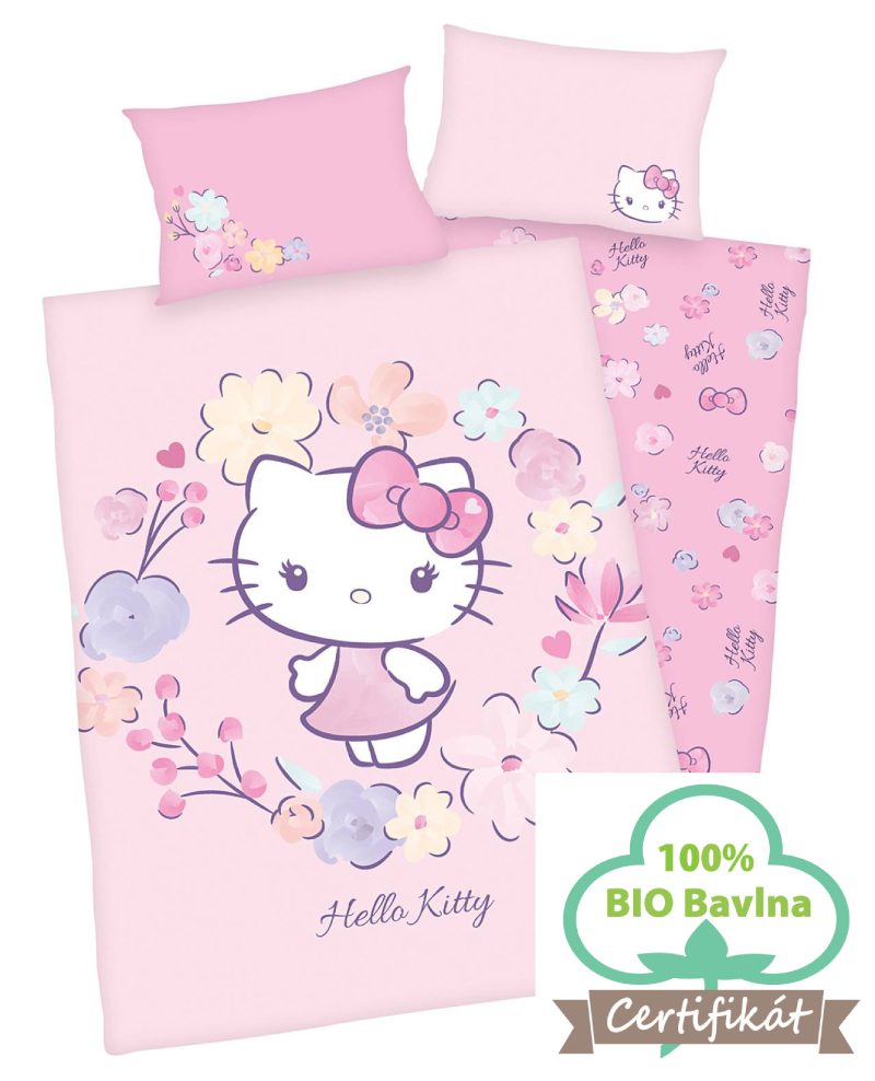 Obliečky do postieľky z BIO bavlny Hello Kitty 01 100x135 40x60 cm